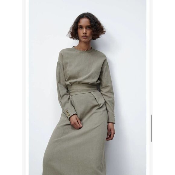 Zara Linen Blend Midi Dress New - Picture 4 of 6